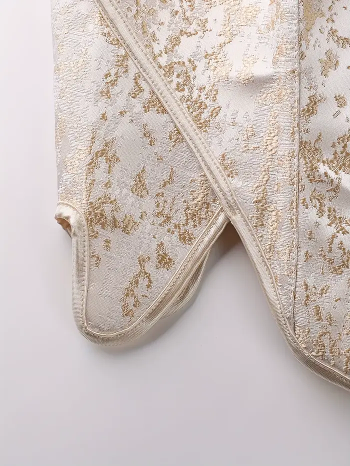 Élégant Corset Vintage Brocart Jacquard pour Femme avec Lacets et Nœud en Ruban de Satin, Serre-taille Camisole