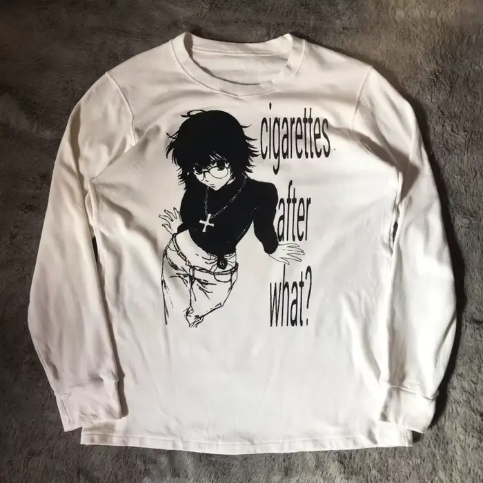 Dámske retro roztomilé Harajuku slim fit tričko biele voľné dievčenské s písmenami Anime potlačou dlhý rukáv