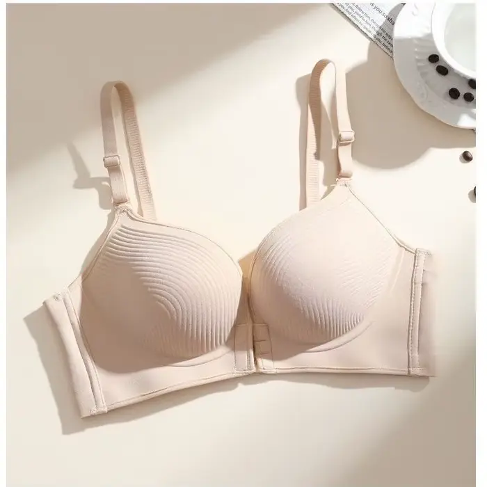 Dámska predná push-up podprsenka s dvojitým hákom, 12 cm hrubá bavlnená výplň, bez kostic, mäkká, priedušná, posilňovač hrudníka, viditeľný objemový efekt, každodenné použitie