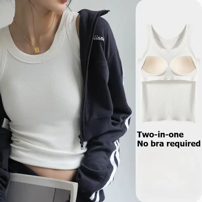 Débardeur côtelé pour femme avec soutien-gorge intégré, sans armatures, confortable pour le quotidien, tenue décontractée, sport léger, sans manches, basique, style cami