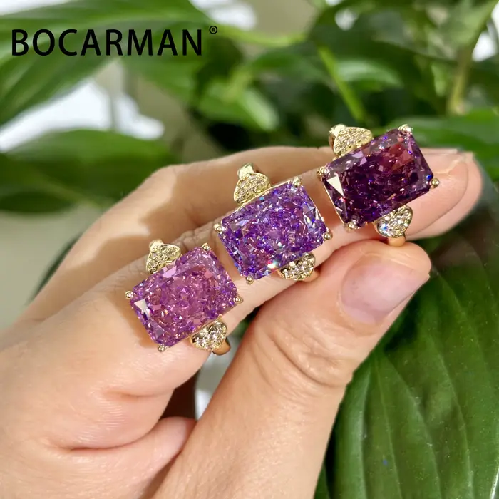 BOCARMAN – bague en zircon vert menthe pour femmes, bague de mariage rectangulaire en cuivre, style 