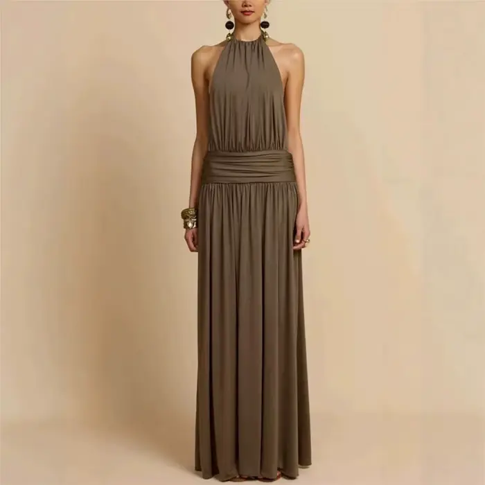 Dámske šaty, Večerné šaty, Svadobné šaty, Elegantné šaty, Sexy šaty, Skladaný golier, Bez rukávov, Chic banketové šaty
