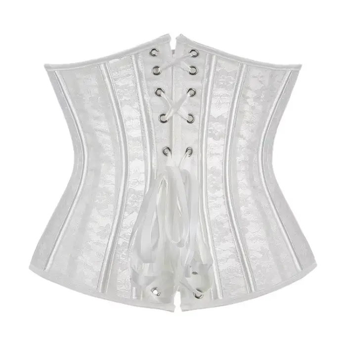Corset sous-poitrine pour femme, noir et blanc, en maille transparente et dentelle, avec baleines en plastique, bustier, basques, gaine amincissante, serre-taille, korset ﻿