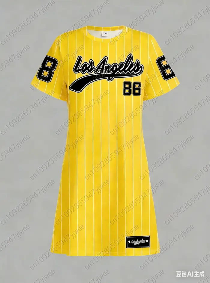 Voľné tričkové šaty pre ženy leto 2026 NO.86 LOS ANGELES Potlač Okrúhly výstrih Krátke rukávy Pull-over Oblečenie