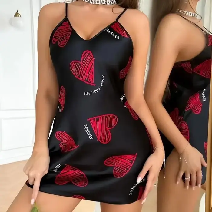 Chemise de nuit en Satin imprimé, col en V, dos nu, Mini robe de nuit pour femmes, vêtements de nuit, Cosplay, pyjama Sexy