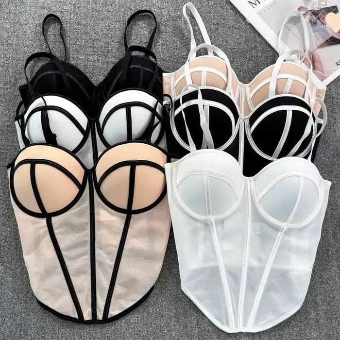 Corset multicolore Sexy irrégulier pour femmes, haut court de fête pour filles, lignes contrastées uniques, Bustier Chic, débardeur Cool