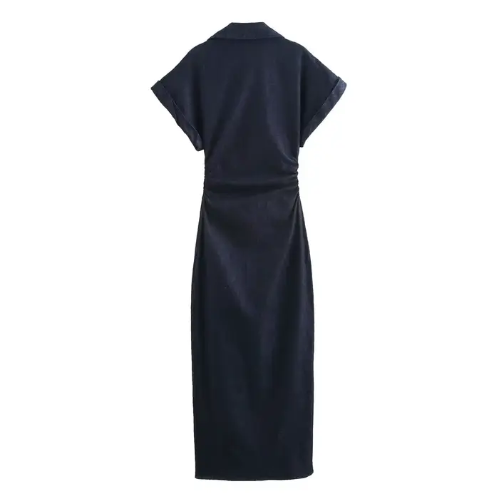 ETJ 2025 printemps nouvelle série 1975 robe MIDI en denim avec revers côté fermeture éclair mode rid