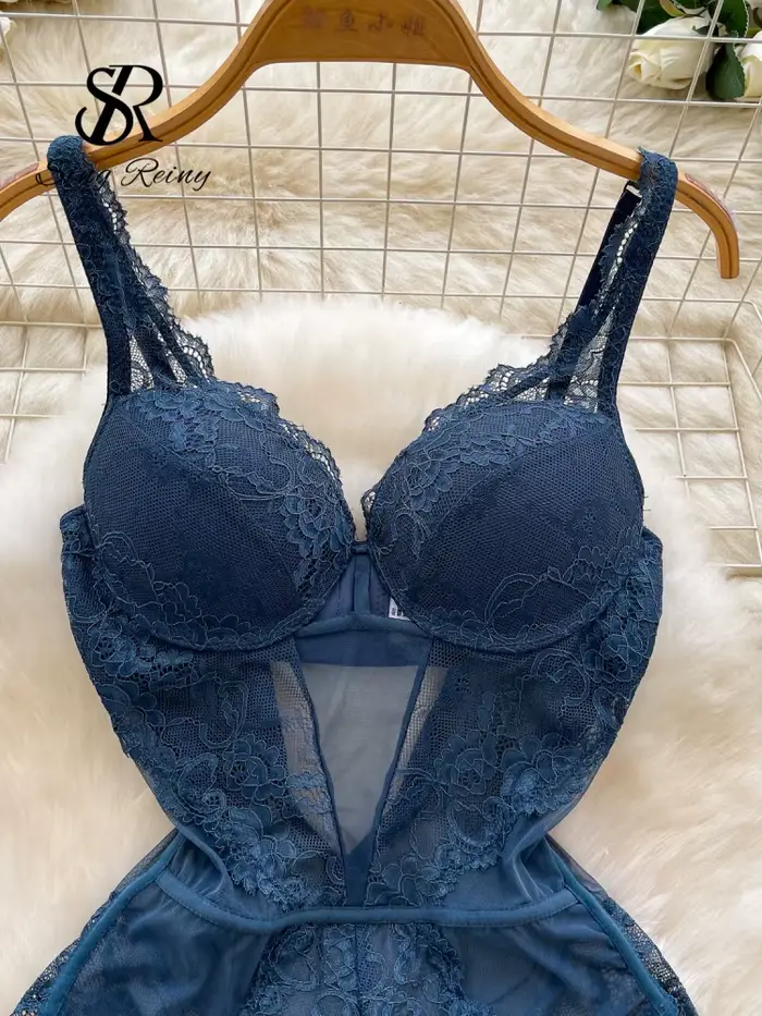 SINGREINY 2026 Nové čipky body pre ženy, spodná bielizeň s popruhmi, bez chrbta, Uni, spodná bielizeň v priehľadný Sexy kvetinové pletivo