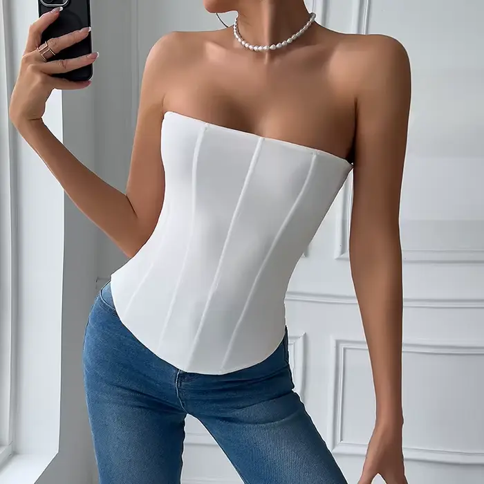Corset Sexy pour femmes, couleur unie, sans manches, col en S, dos nu, Bandage, Push Up, modelant le corps, Bustier, Lingerie