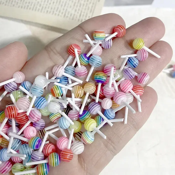 20 pièces 3D Kawaii sucette conception Nail Art breloques acrylique coloré dessin animé résine ornem