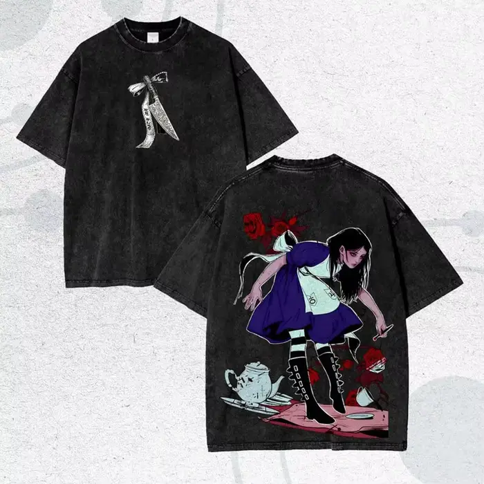 T-shirt Alice Madness Returns délavé pour couples, vêtements unisexes grande taille, vêtements de ca