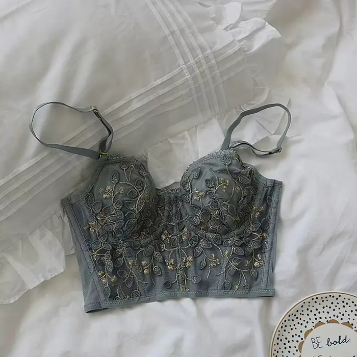 Sexy 3D vyšívaná podprsenka z čipky, veľrybí korzet, so zväčšeným uzáverom a oceľovým rámom, ktorý zvyšuje a absorbuje potenie, spodná bielizeň