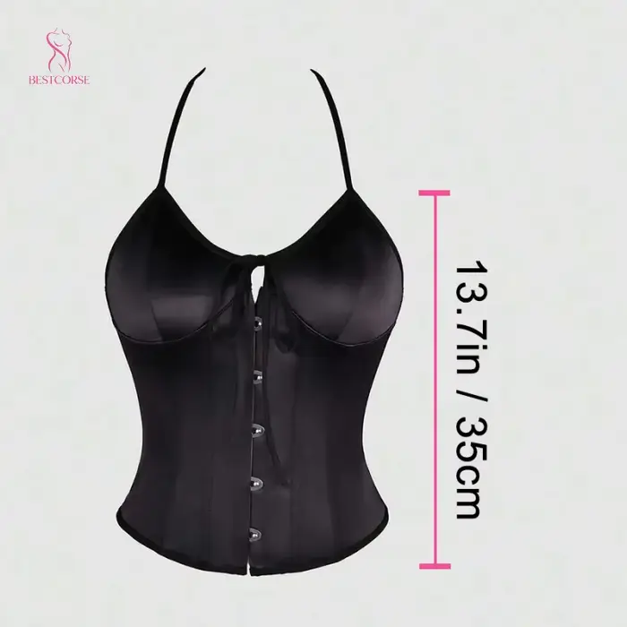 Elegantný a sexy čierny saténový korzet pre ženy, minimalistický pásik, pás, bez chrbta, overbust štýl, pre všetky špeciálne príležitosti