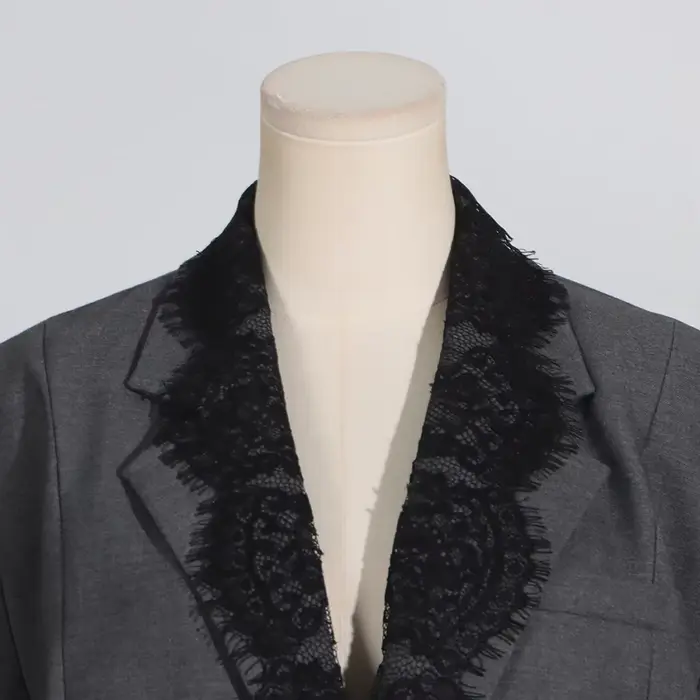 VGH-Blazer Chic en Dentelle Épissée pour Femme, Col Cranté, Manches sulf, Style de Vêtement Féminin