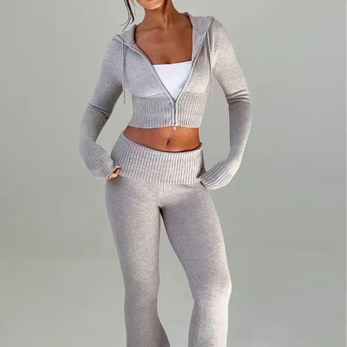 Nouvelle collection printemps - Vêtements pour femmes - Haut court à capuche slim - Pantalon décontr