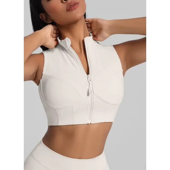Športová podprsenka na zips s odnímateľnými náprsnými podložkami, priedušná plavecká push-up vesta pre fitness, beh, fitness oblečenie pre ženy
