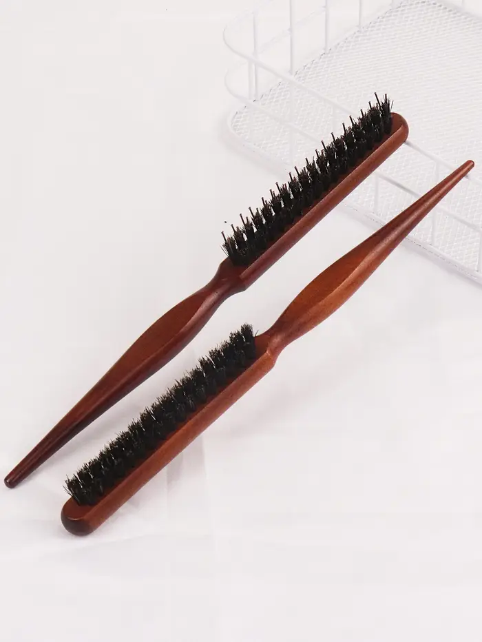 Peigne professionnel à ligne fine, brosse à cheveux à déchirer le dos, manche en bois moelleux, peig
