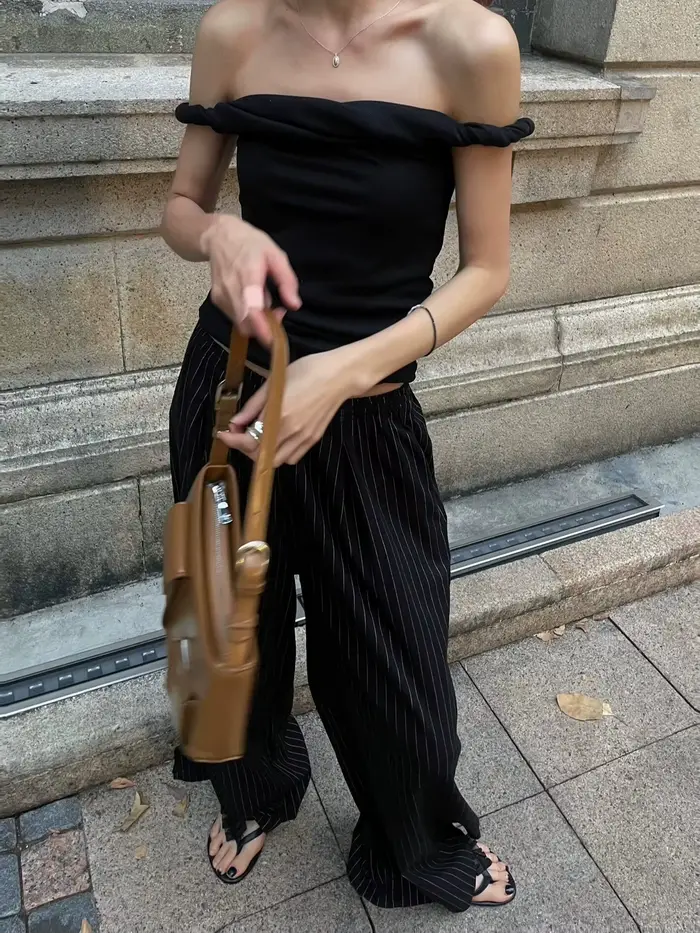CHEERART – débardeur d'été de styliste pour femmes, épaules dénudées, haut en tricot, noir, blanc, b