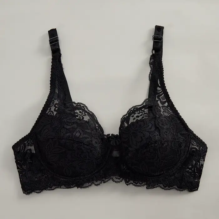 Soutien-gorge push-up en dentelle à armatures pour femmes, couleur unie, décor avec nœud, bretelles 