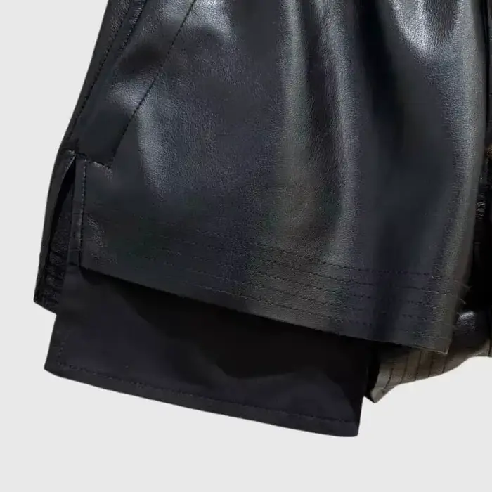 HKSH été nouvelles femmes Style foncé Shorts en cuir PU cordon taille élastique mode Punk Streetwear