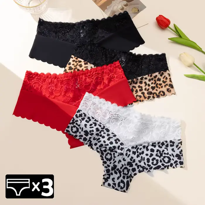 Bavlnené a polyamidové nohavičky s romantickou čipkou a technológiou Slip Ice Silk pre pohodlné a zvodné každodenné a špeciálne príležitosti