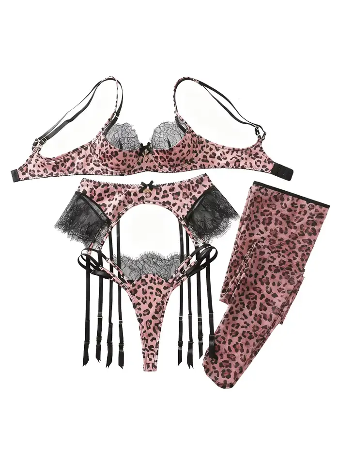 Belamimi leopard spodná bielizeň set s podprsenkami a podprsenka, sexy čipka spodná bielizeň pre ženy, exotické oblečenie bez cenzúry