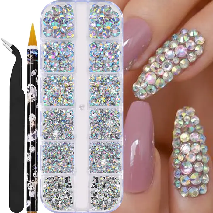 Perles demi-rondes à 12 grilles, breloques 3D pour ongles, 1.5/2/2.5/3/4/5mm, perles blanches à dos 