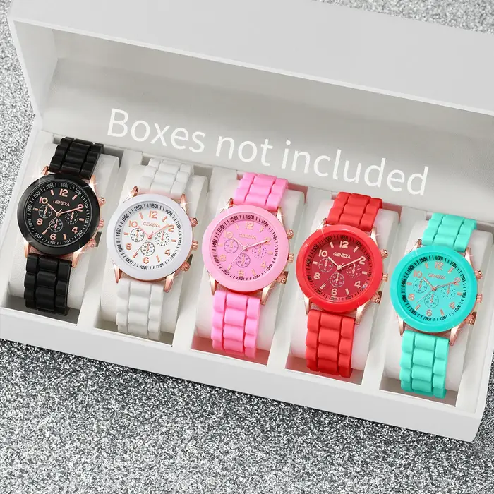 5 pièces montres pour femmes mode bracelet en Silicone ensemble de montre à Quartz analogique (sans 