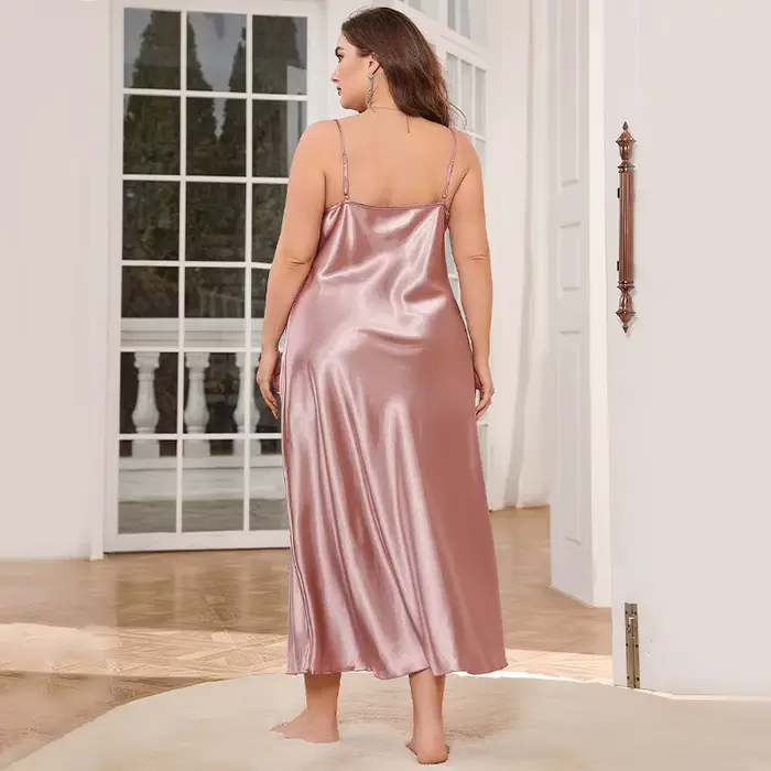 2025 Nové Módne Sexy Veľká Veľkosť 2XL Dlhá Hodvábna Nočná Košeľa Priedušná Pohodlná