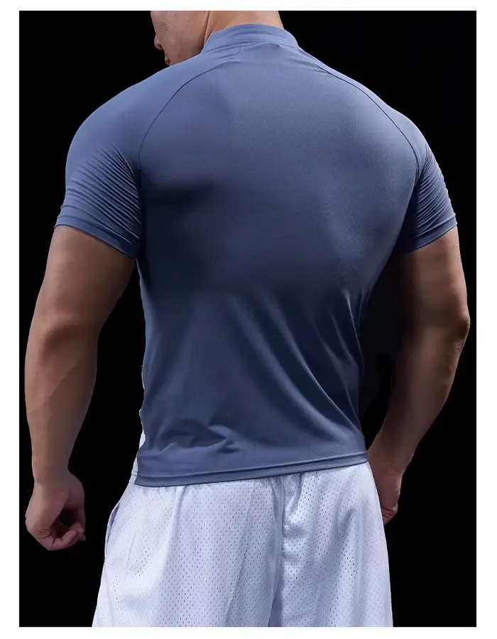 Pánske kompresné bežecké tričko s polom na zips Fitness priliehavé športové