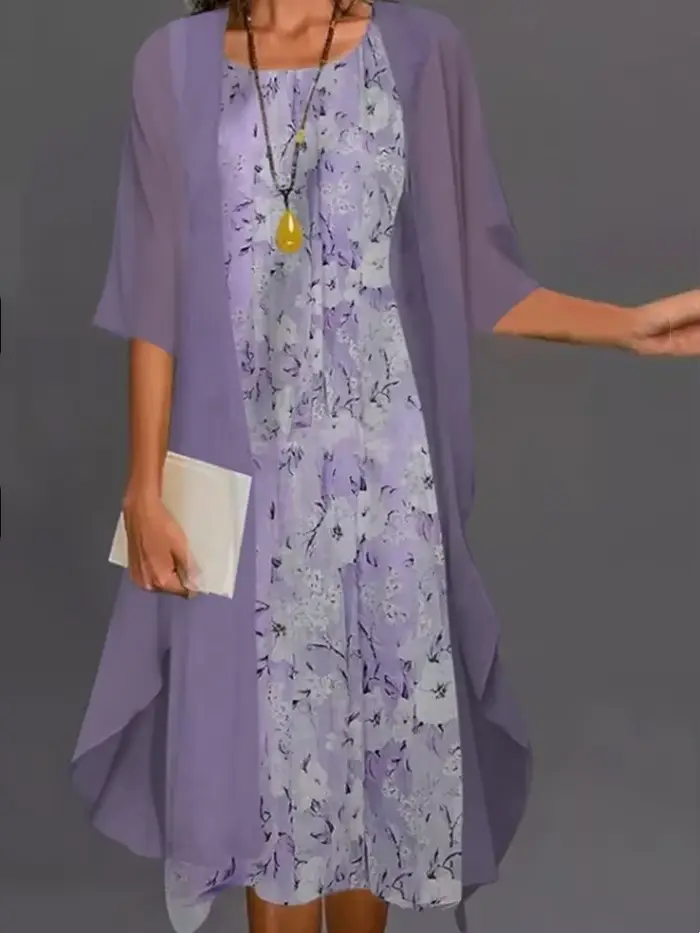 Robe en polyester mousseline décontractée à col rond pour femmes occasions spéciales soirée été