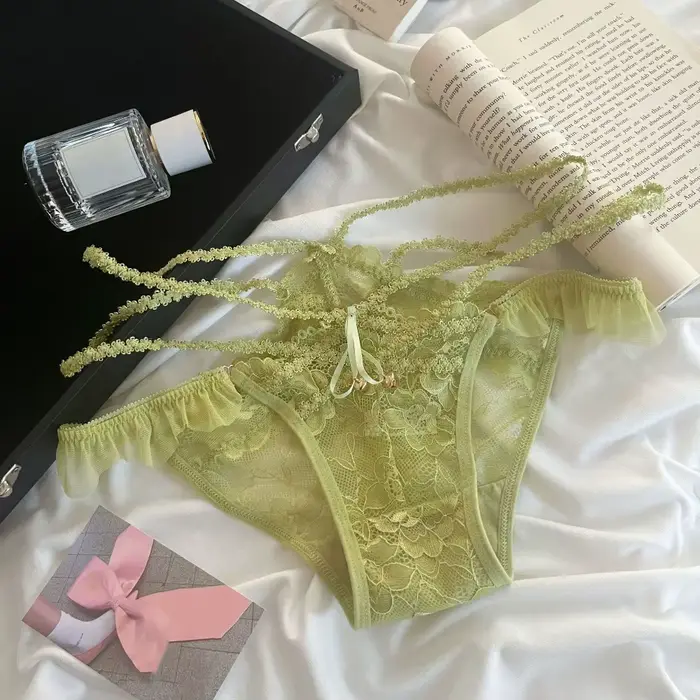 Culottes en soie glacée Sweet with Bell, sans couture, avec entrejambe en coton, dentelle et nœud, c
