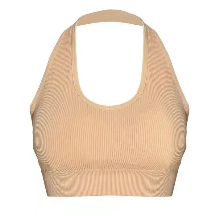Soutien-gorge sexy dos nu à bretelles pour femme, sans armatures, style sport, haut court uni, anti-