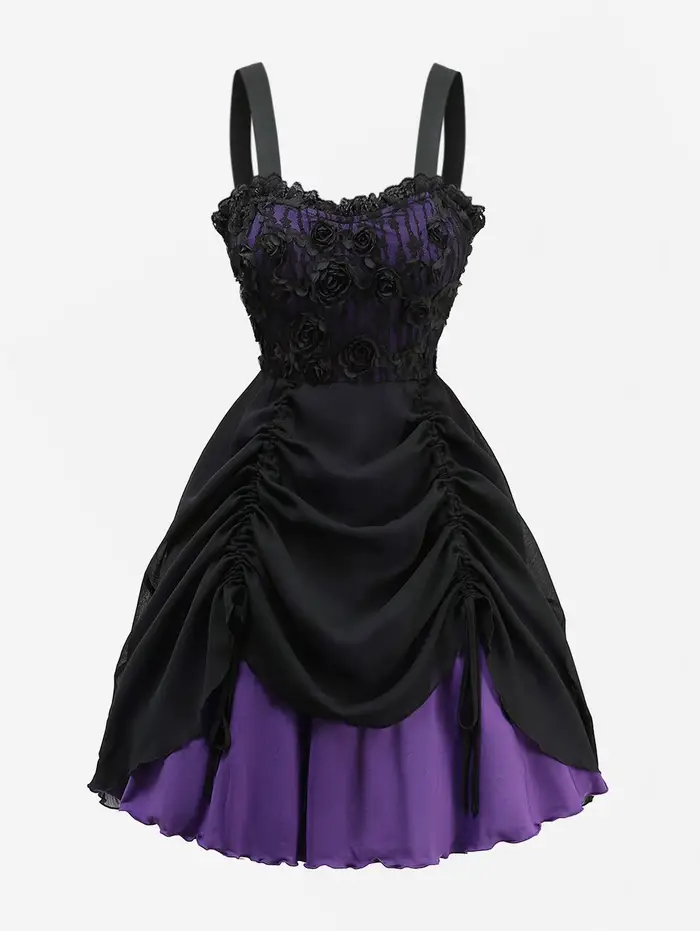 Robe de soirée gothique pour femme, mini, sans manches, coupe trapèze cintrée, en mousseline texturé