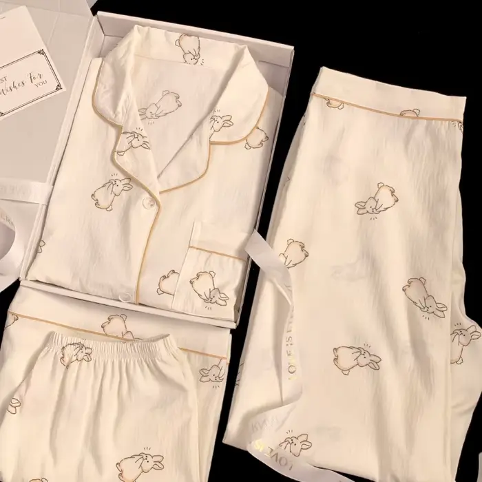 Pyjamas trois pièces pour femmes avec motif animal de compagnie décontracté et léger pour les nuits d'été et les soirées détentes à la maison