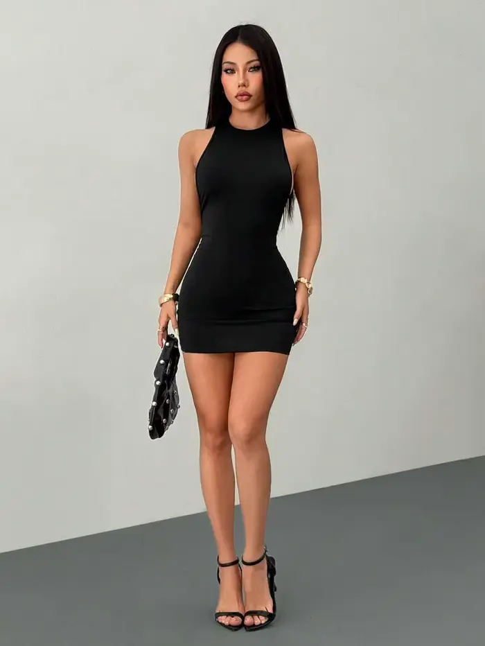 Robe mini unie à dos croisé pour femme, sexy et décontractée, idéale pour cocktail, bal de promo, so