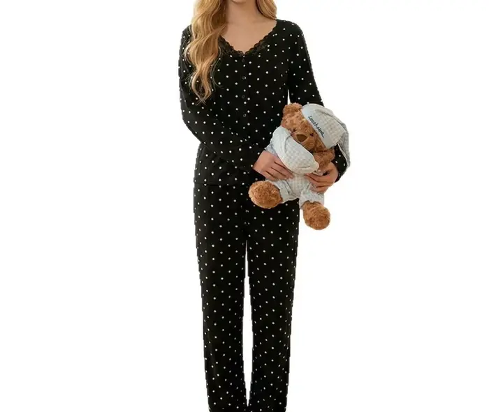 Dámske pyžamo z pevného polyesteru, základné, okrúhly krk, dĺžka členku, pohodlné, elegantné, pre ženy, špeciálne príležitosti, pokojné noci