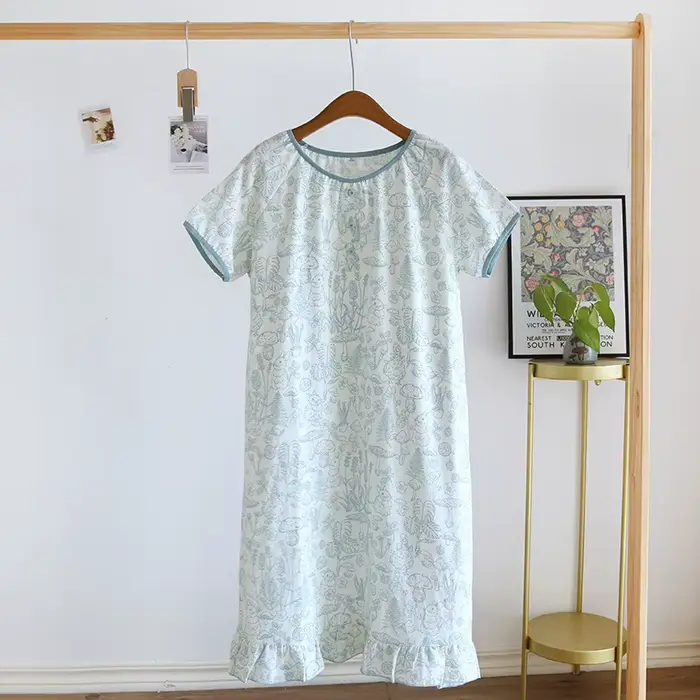 Chemise de nuit pour femme 1 pièce, robe de nuit décontractée en gaze de coton, manches courtes et c