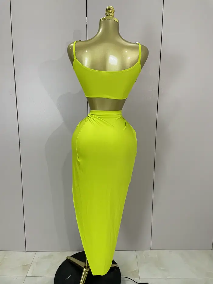 Ensemble deux pièces Sexy avec diamants en cristal scintillant pour femmes, Costume de spectacle sur