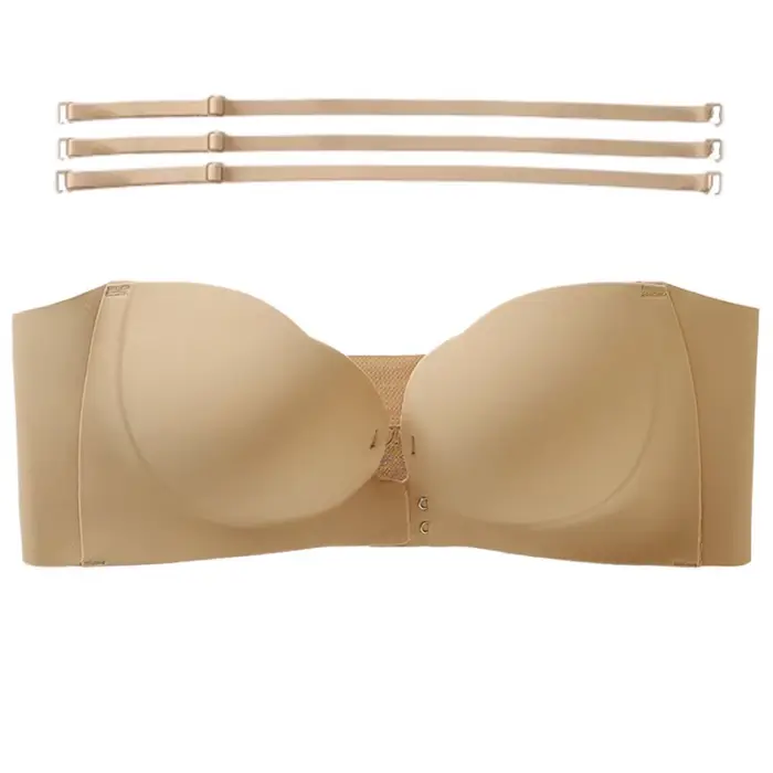 Soutien-gorge sans bretelles à boucle frontale, froncé, antidérapant, invisible, sans couture, sans 