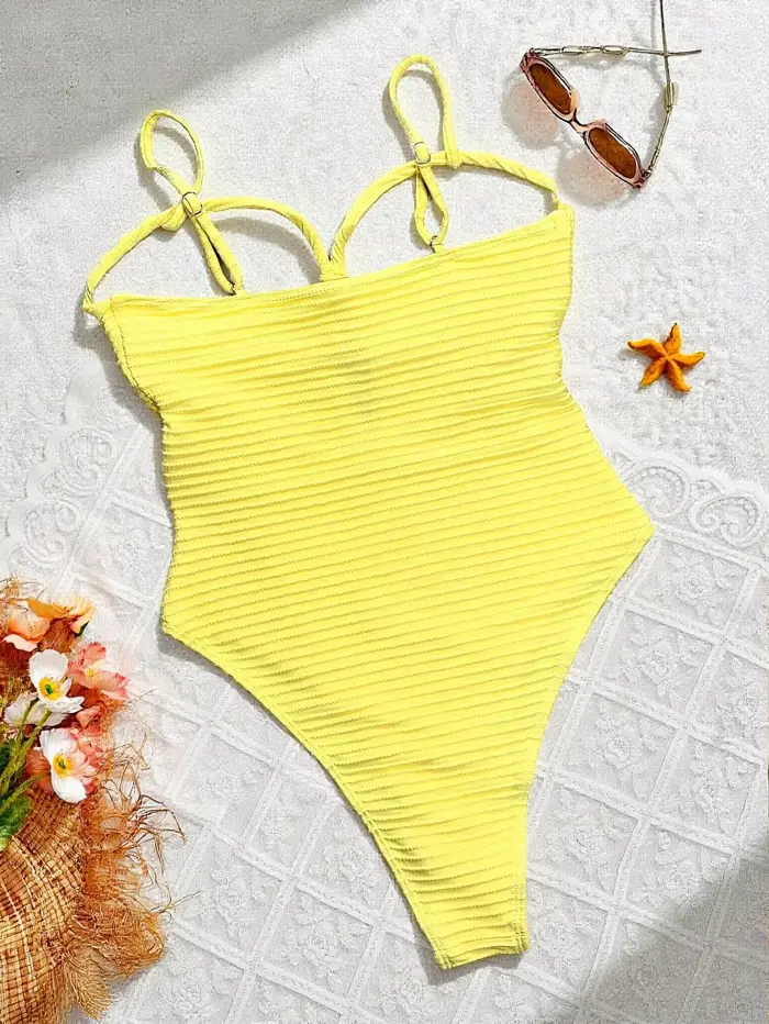 DEAK Sexy žlté duté jednodielne plavky pre ženy plavky krížené ženy šnúra bodysuit plavky
