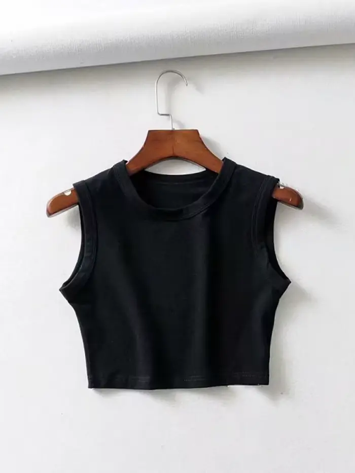 Top court sans manches pour femmes, vintage, blanc, motard, noir, punk, sexy, débardeur, coréen, str