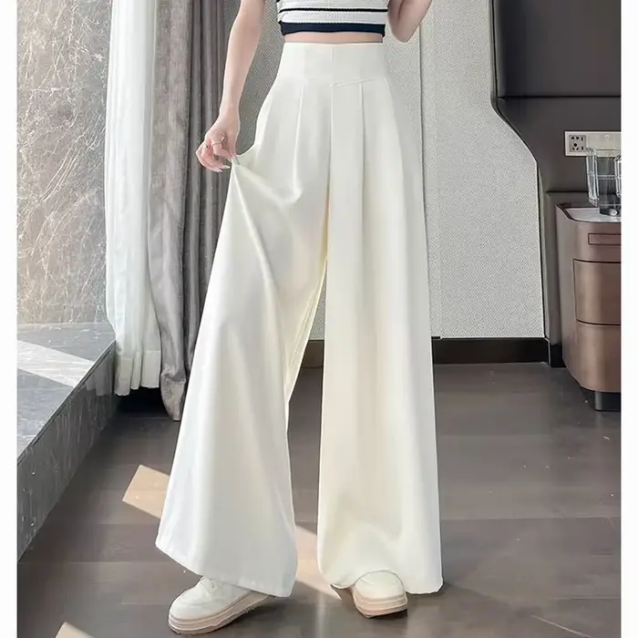 Pantalon coréen solide pour femmes, costume concis, taille haute, mode basique, ample, amincissant, 