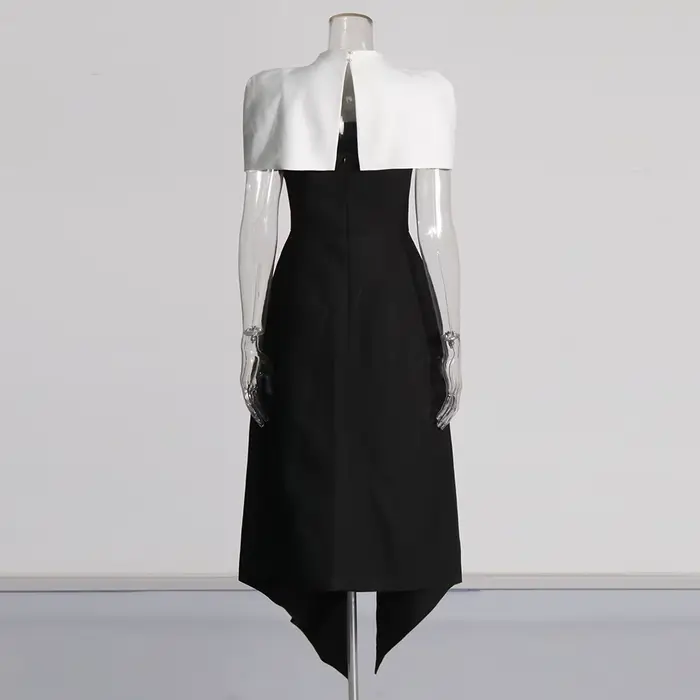 TWOTWINSTYLE détachable cape robes élégantes pour les femmes col carré sans manches taille haute hit