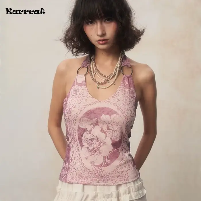 Karrcat-Retro kvetinová tlač 2000s camisole
