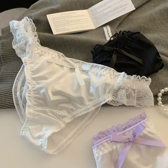 Culotte femme dentelle à volants Satin sous-vêtements Sexy femme taille basse maille évider culotte 