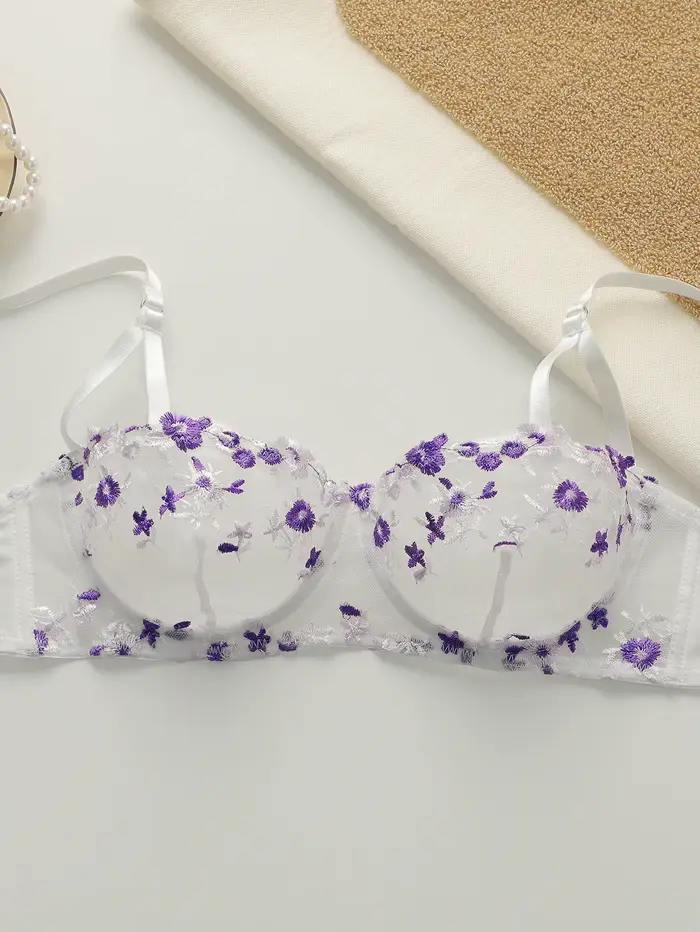 Krásne kvety vyšívané podprsenka, priehľadný sexy spodná bielizeň s nastaviteľnými popruhmi MR2956