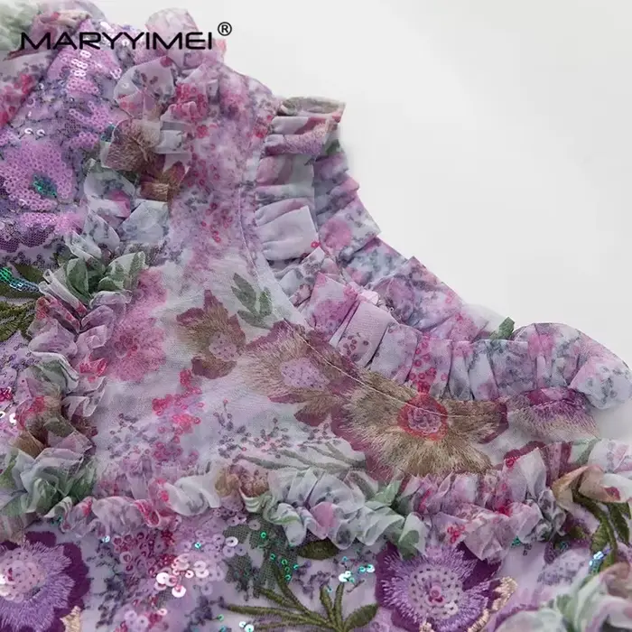 MARYYIMEI printemps été femmes robe à manches longues taille haute comestible arbre champignon bord 