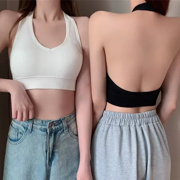 Móda Sexy ohlávka bez chrbta podprsenka Camisole pre ženy bezdrôtové Športová podprsenka top popruhy pevná kultúra topy nárazuvzdorná vesta Spodná bielizeň