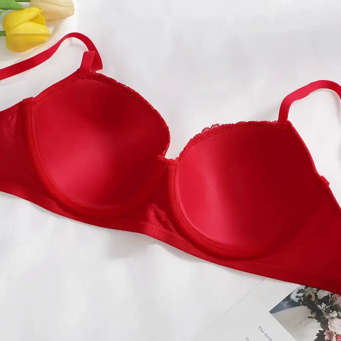 Sexy červená čipka push-up podprsenka s kosticami, polstrované šálky, nastaviteľné popruhy a zadné uzáver pre ženy - spodná bielizeň pohodlné každý deň